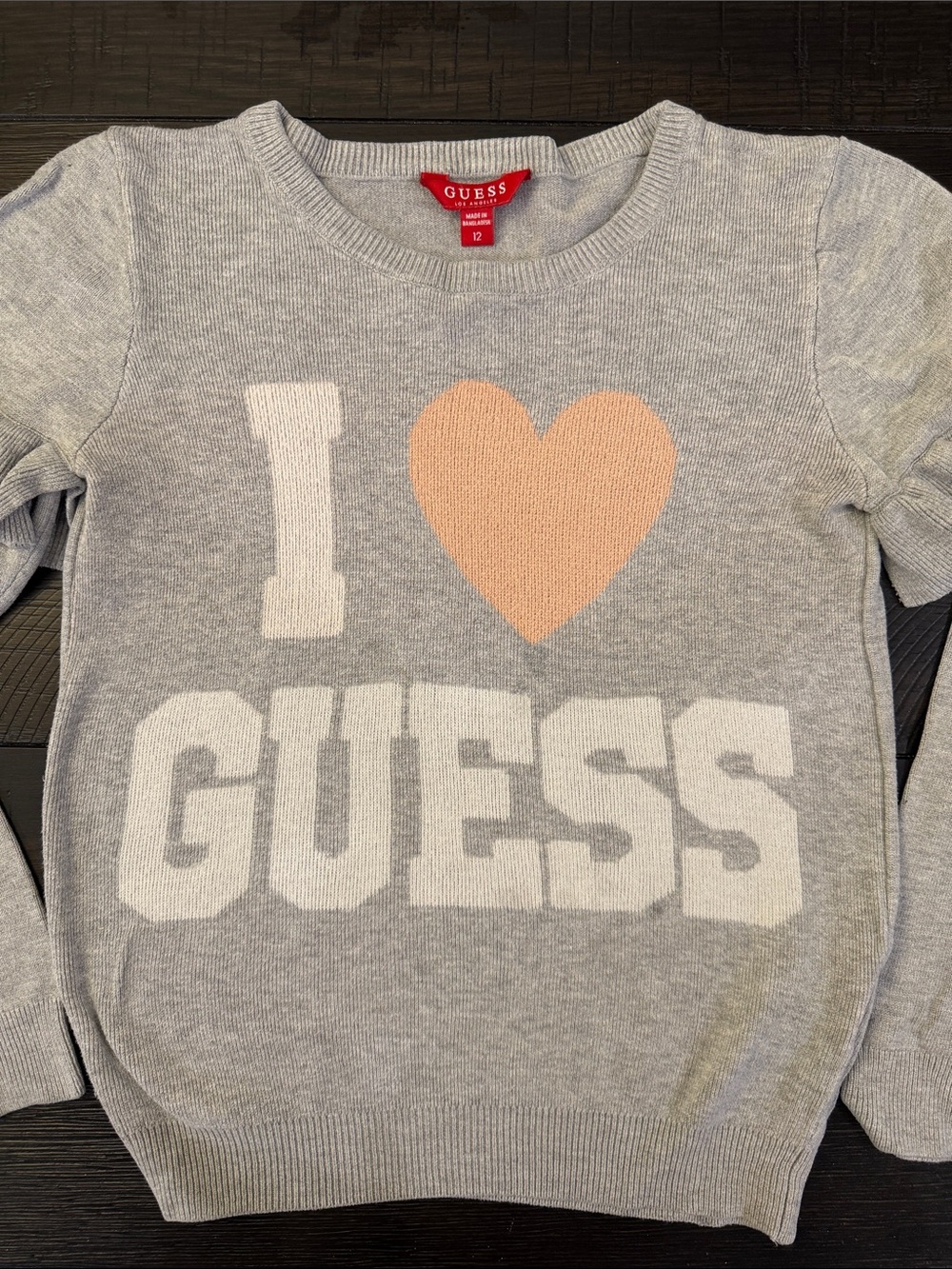 GUESS Gray Sweater with Peach Heart Motif